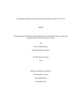 Historicizing German Depictions of Poles, 1919-1934 THESIS