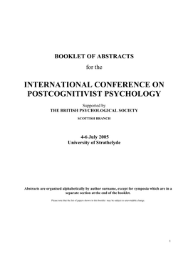 International Conference on Postcognitivist Psychology