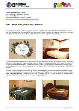 Balasevic, Boljevac Media Center Zajecar Phone: +38164 5558581; +38161 6154768; Ebrochures@Booking-Hotels.Biz