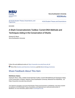 A Shark Conservationists Toolbox: Current DNA Methods and Techniques Aiding in the Conservation of Sharks