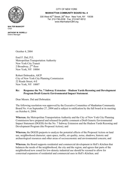 Letter to DCP and MTA, Re: Comments and Recommendation on the No. 7 Subway Extension-Hudson