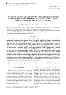 Diversity of Ants (Hymenoptera: Formicidae) Inside and Outside Hives of the Western Honey Bee Apis Mellifera L