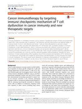 Cancer Immunotherapy by Targeting Immune Checkpoints