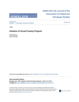 Initiation of Social Forestry Projects