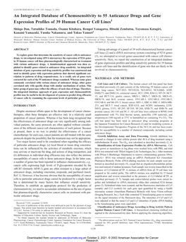 An Integrated Database of Chemosensitivity to 55 Anticancer Drugs and Gene Expression Profiles of 39 Human Cancer Cell Lines1