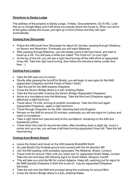 Directions to Danby Lodge