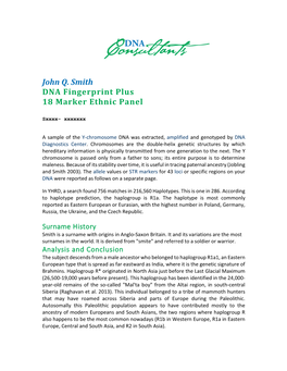 John Q. Smith DNA Fingerprint Plus 18 Marker Ethnic Panel