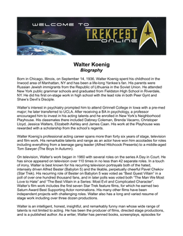 Walter Koenig Biography