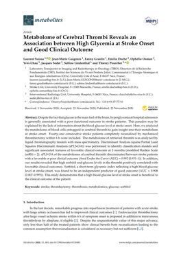 Metabolome of Cerebral Thrombi Reveals an Association Between High Glycemia at Stroke Onset and Good Clinical Outcome