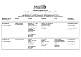 South Ayrshire Council Weekly Planning Applications List for Period Ending 27 February 2009