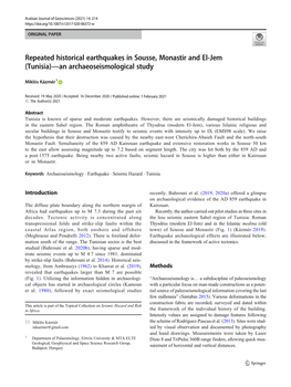 Repeated Historical Earthquakes in Sousse, Monastir and El-Jem (Tunisia)—An Archaeoseismological Study