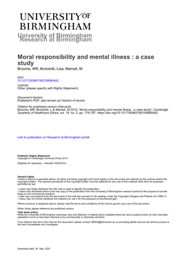 Moral Responsibility and Mental Illness: a Case Study
