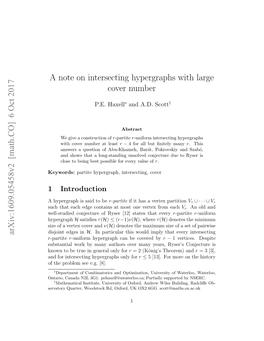 A Note on Intersecting Hypergraphs with Large Cover Number