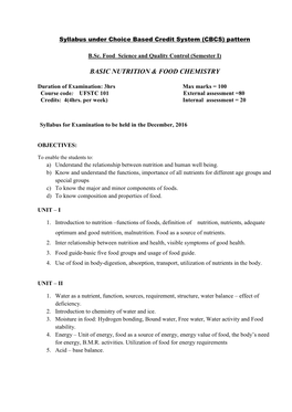 Basic Nutrition & Food Chemistry