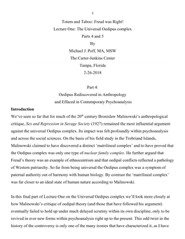 Freud Was Right! Lecture One: the Universal Oedipus Complex Parts 4 and 5 by Michael J