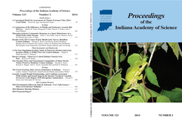 Proceedings Indiana Academy of Science Academy Indiana VOLUME 123 2014 VOLUME