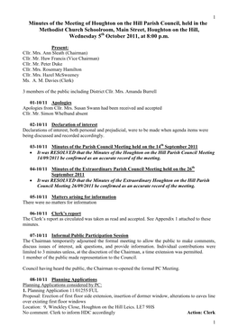 Minutes of the Meeting of Houghton-On-The-Hill Parish Council