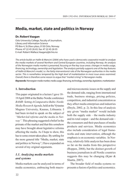 Media, Market, State and Politics in Norway