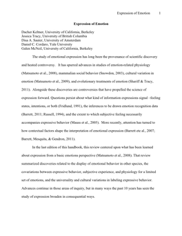 Expression of Emotion 1 Expression of Emotion Dacher Keltner, University