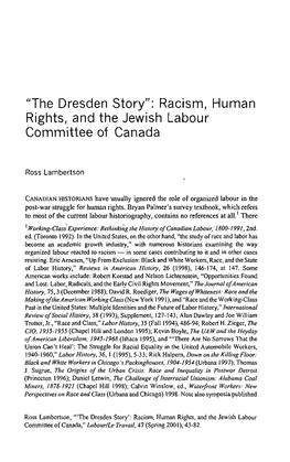 "The Dresden Story": Racism, Human Rights, and the Jewish Labour Committee of Canada