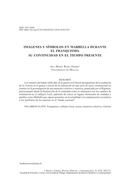 Imágenes Y Símbolos En Marbella Durante El Franquismo. Su Continuidad En El Tiempo Presente