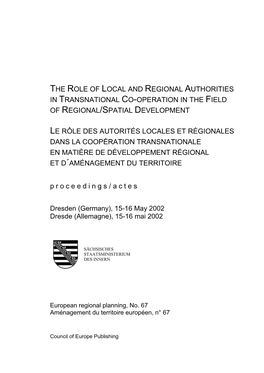 The Role of Local and Regional Authorities in Transnational Co-Operation in the Field of Regional/Spatial Development