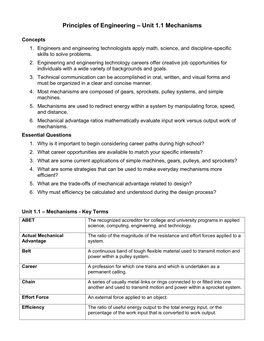 Principles of Engineering – Unit 1.1 Mechanisms