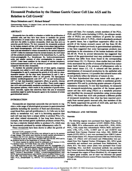 Eicosanoid Production by the Human Gastric Cancer Cell Line ACS and Its Relation to Cell Growth1