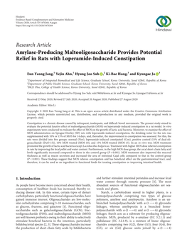 Amylase-Producing Maltooligosaccharide Provides Potential Relief in Rats with Loperamide-Induced Constipation