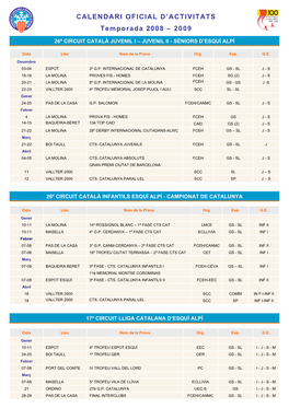 CALENDARI OFICIAL D'activitats Temporada 2008 – 2009