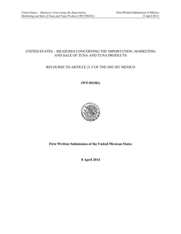 Measures Concerning the Importation, Marketing and Sale of Tuna and Tuna Products