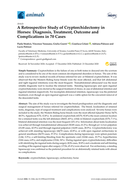 A Retrospective Study of Cryptorchidectomy in Horses: Diagnosis, Treatment, Outcome and Complications in 70 Cases