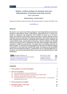 Quspin: a Python Package for Dynamics and Exact Diagonalisation of Quantum Many Body Systems Part I: Spin Chains