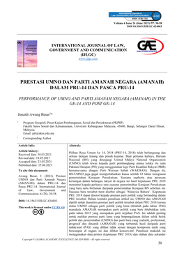 Prestasi Umno Dan Parti Amanah Negara (Amanah) Dalam Pru-14 Dan Pasca Pru-14