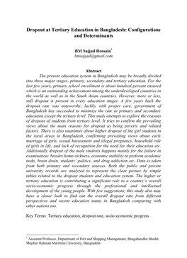 Dropout at Tertiary Education in Bangladesh: Configurations and Determinants
