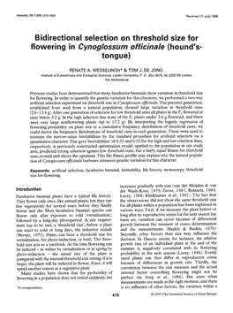 Bidirectional Selection on Threshold Size for Flowering in Cynoglossum Officinale (Hound's- Tongue)