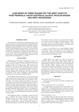 Land-Birds of Three Islands Off the West Coast of Eyre Peninsula, South Australia: Lilliput, Nicolas Baudin and West Waldegrave