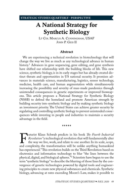 A National Strategy for Synthetic Biology Lt Col Marcus A