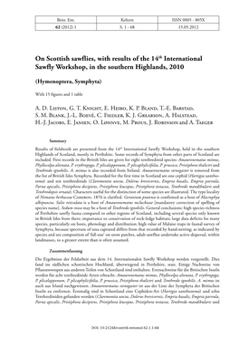 On Scottish Sawflies, with Results of the 14Th International Sawfly Workshop, in the Southern Highlands, 2010