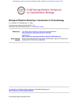 Biological Rhythms Workshop I: Introduction to Chronobiology