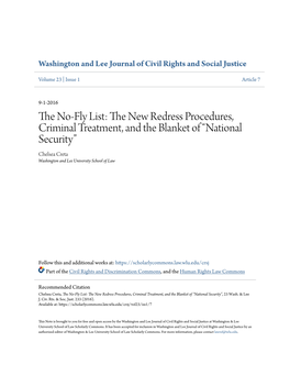 The No-Fly List: the New Redress Procedures, Criminal Treatment, and the Blanket of “National Security”, 23 Wash