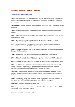 Science Media Centre Timeline the MMR Controversy