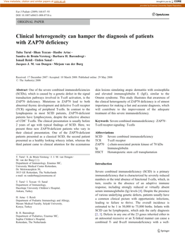 Clinical Heterogeneity Can Hamper the Diagnosis of Patients with ZAP70 Deficiency
