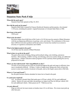 Staunton State Park Faqs