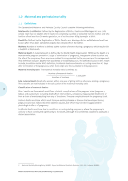 1.0 Maternal and Perinatal Mortality