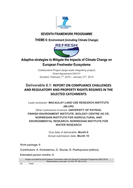 Report on Compliance Challenges and Regulatory and Property Rights Regimes in the Selected Catchments