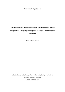 Environmental Assessment from an Environmental Justice Perspective: Analysing the Impacts of Major Urban Projects in Brazil