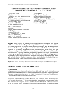 Characteristics of Transport by Household and Individual Attributes in Japanese Cities