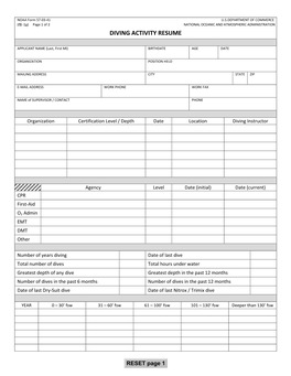 NOAA Form 57-03-41 Diving Activity Resume