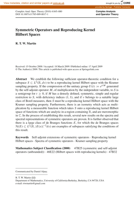 Symmetric Operators and Reproducing Kernel Hilbert Spaces